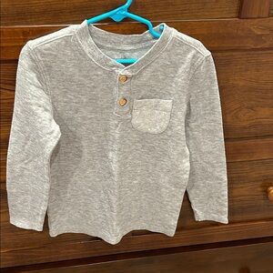 Grey Long-Sleeve Henley Top for Kids - Pocket Detail